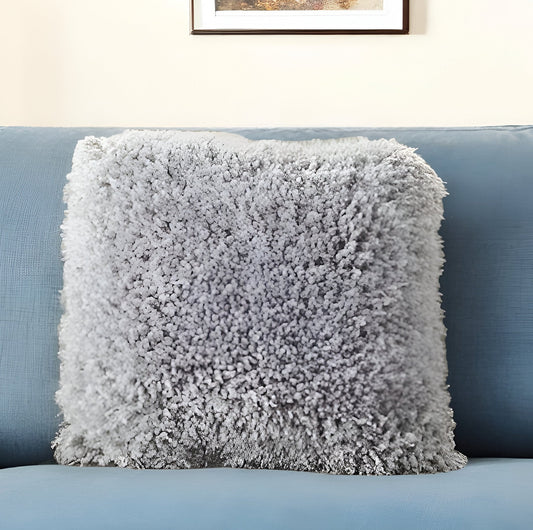 18" Light Gray Shag Throw Pillow FurniFindUSA