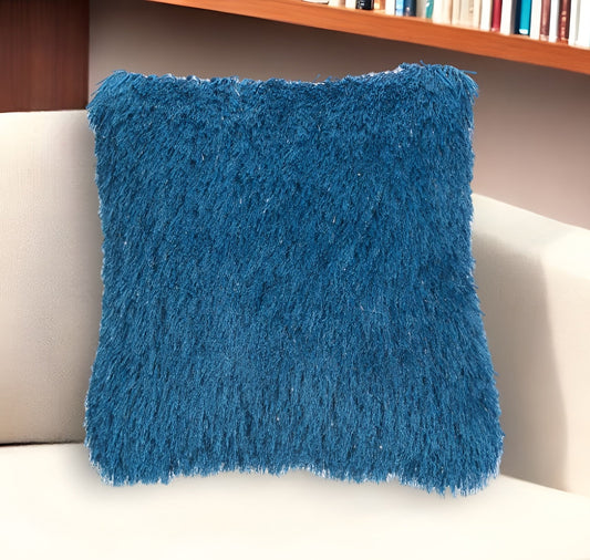 20" Teal Blue Shag Throw Pillow FurniFindUSA
