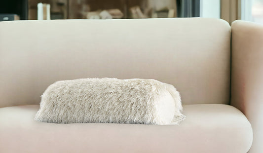 5" X 20" Ivory Bolster Shag Bolster Throw Pillow FurniFindUSA