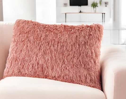 14" X 24" Coral Shag Lumbar Throw Pillow FurniFindUSA