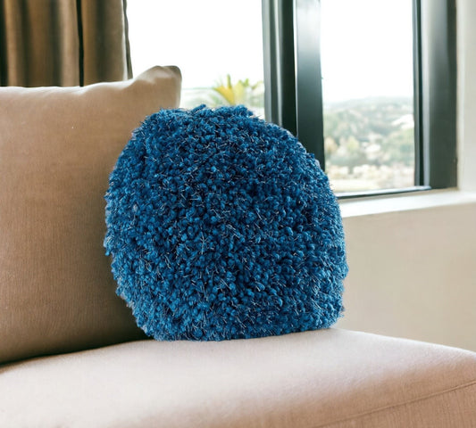 14" X 14" Teal Blue Round Shag Throw Pillow FurniFindUSA