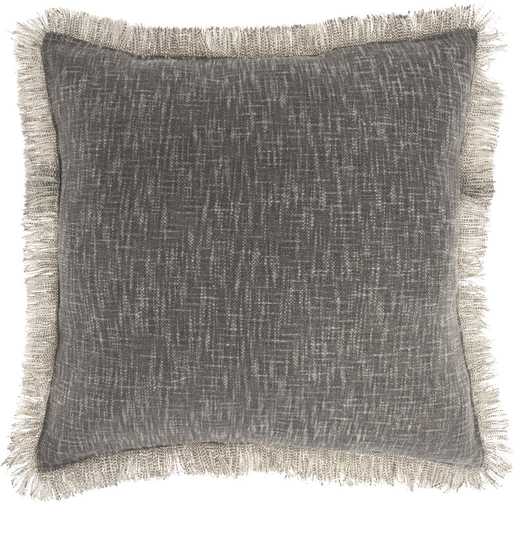 22" Charcoal Cotton Throw Pillow With Fringe FurniFindUSA