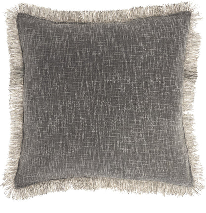 22" Charcoal Cotton Throw Pillow With Fringe FurniFindUSA