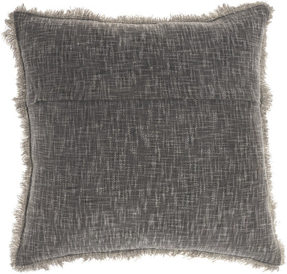 22" Charcoal Cotton Throw Pillow With Fringe FurniFindUSA