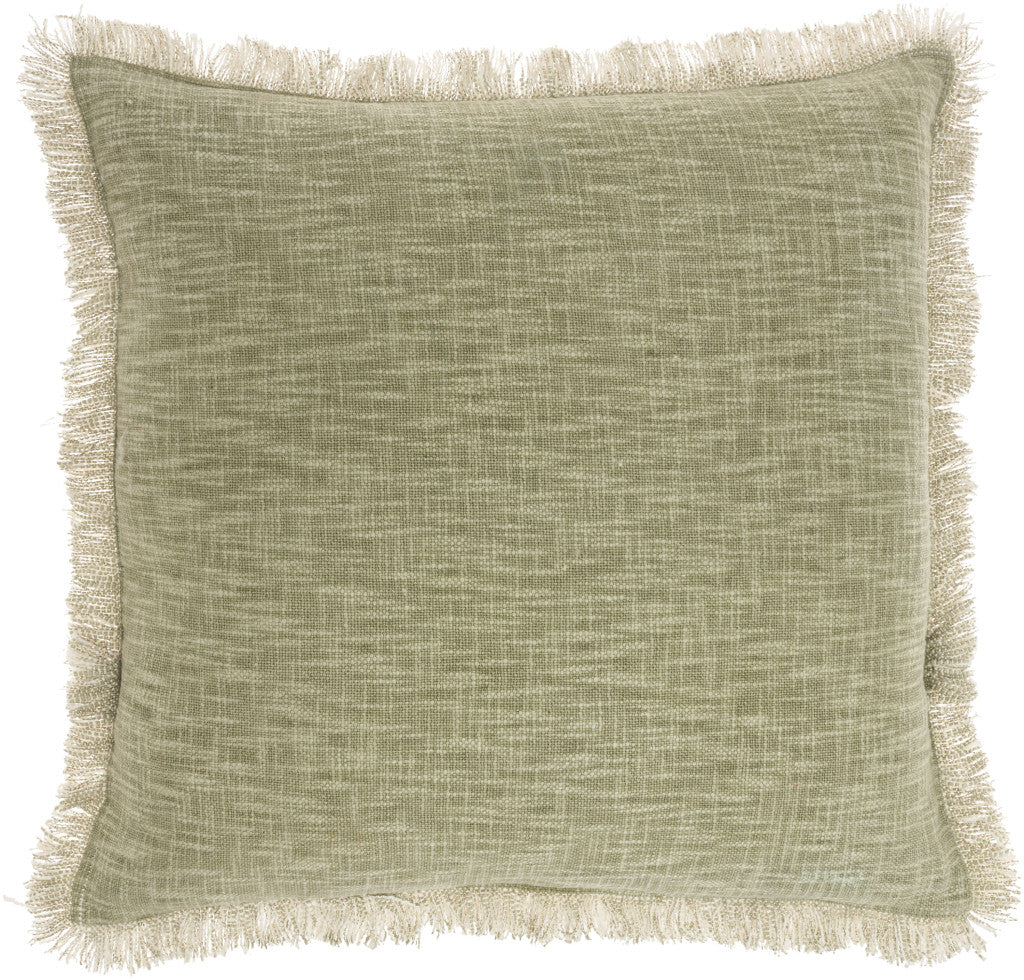 22" Sage Cotton Throw Pillow With Fringe FurniFindUSA
