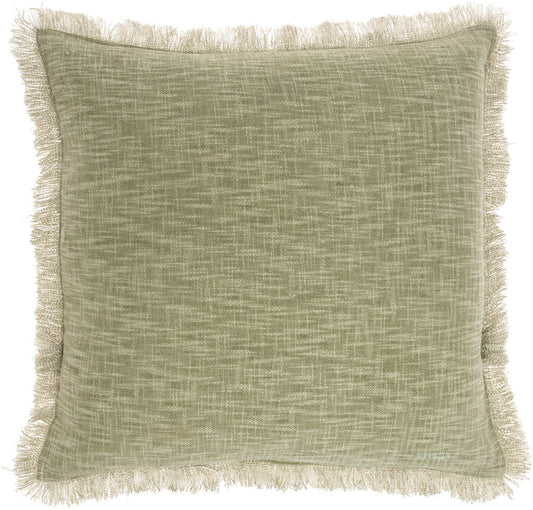 22" Sage Cotton Throw Pillow With Fringe FurniFindUSA