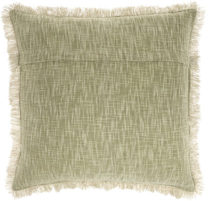 22" Sage Cotton Throw Pillow With Fringe FurniFindUSA