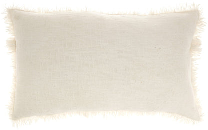 14" X 24" Ivory Cotton Throw Pillow With Fringe FurniFindUSA