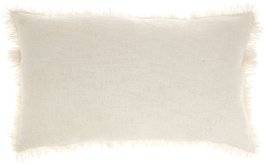 14" X 24" Ivory Cotton Throw Pillow With Fringe FurniFindUSA