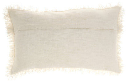 14" X 24" Ivory Cotton Throw Pillow With Fringe FurniFindUSA