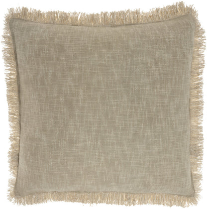 22" Taupe Cotton Throw Pillow With Fringe FurniFindUSA