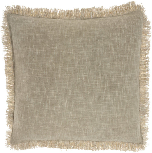 22" Taupe Cotton Throw Pillow With Fringe FurniFindUSA