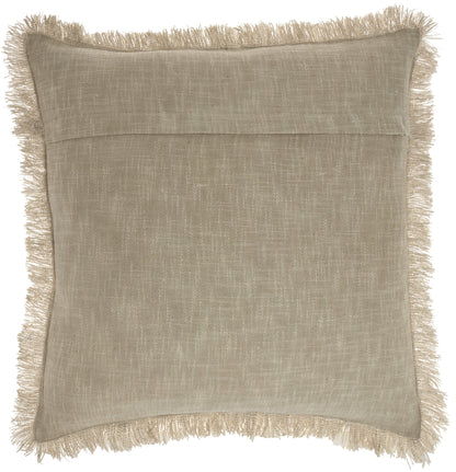 22" Taupe Cotton Throw Pillow With Fringe FurniFindUSA