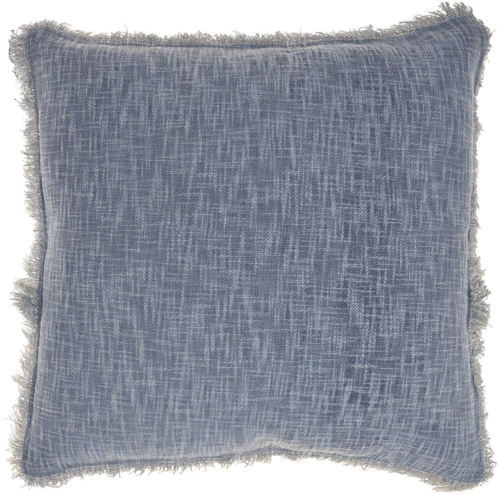 22" Blue Cotton Throw Pillow With Fringe FurniFindUSA