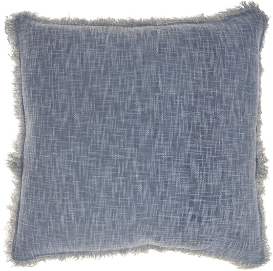 22" Blue Cotton Throw Pillow With Fringe FurniFindUSA