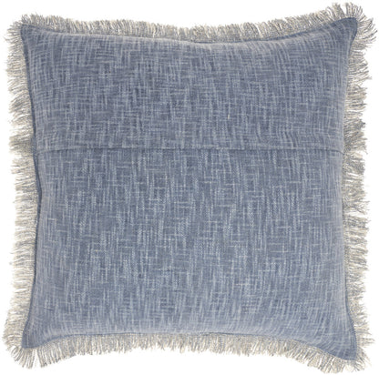 22" Blue Cotton Throw Pillow With Fringe FurniFindUSA