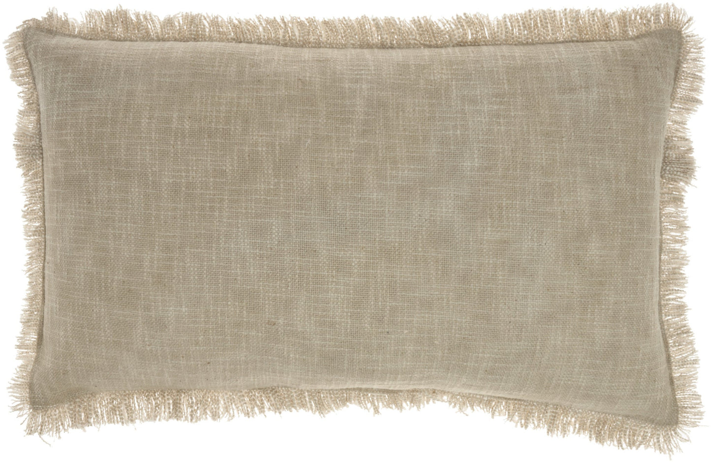 24" X 14" Taupe Linen Cotton Zippered Pillow With Fringe FurniFindUSA