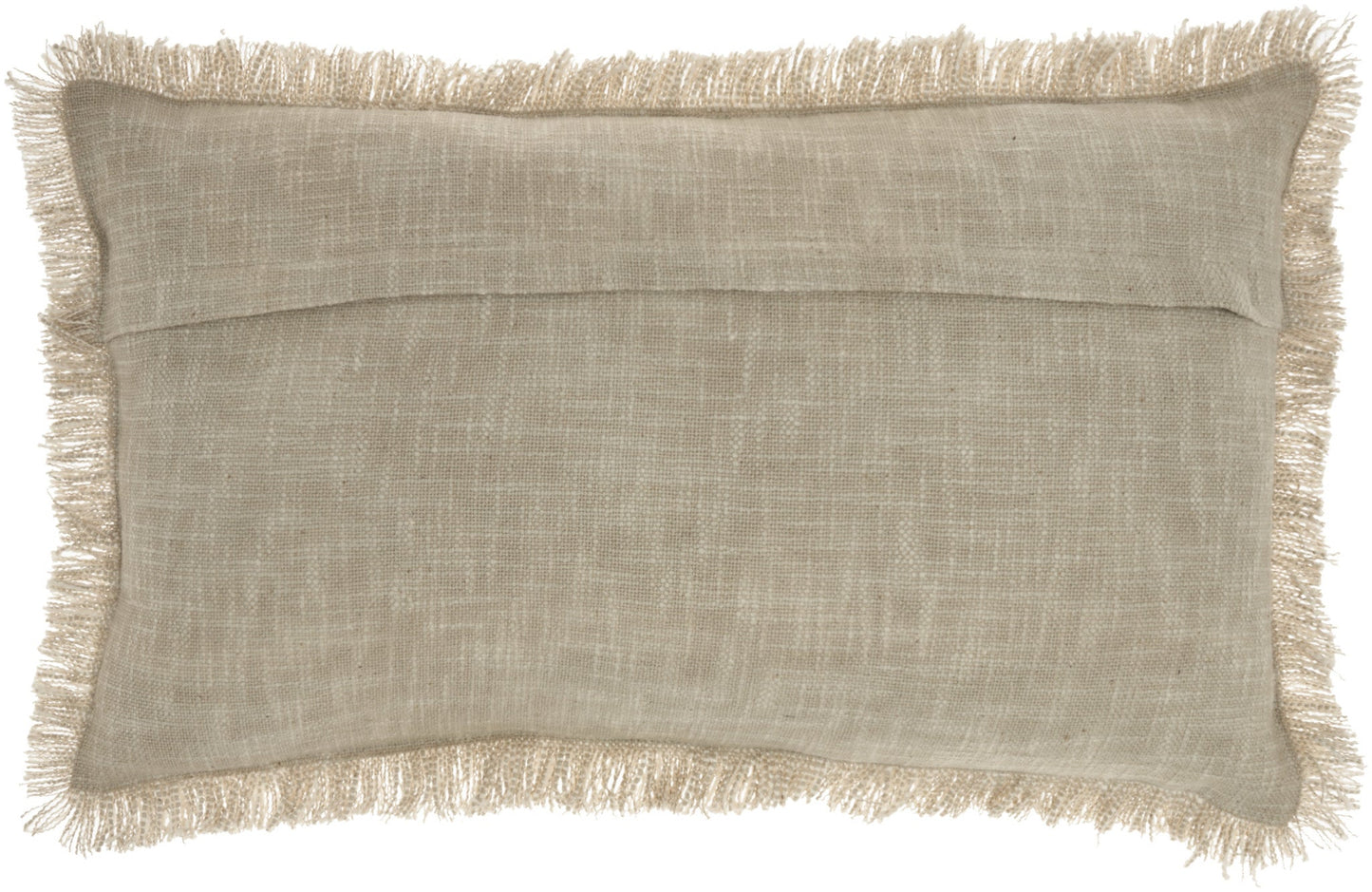 24" X 14" Taupe Linen Cotton Zippered Pillow With Fringe FurniFindUSA