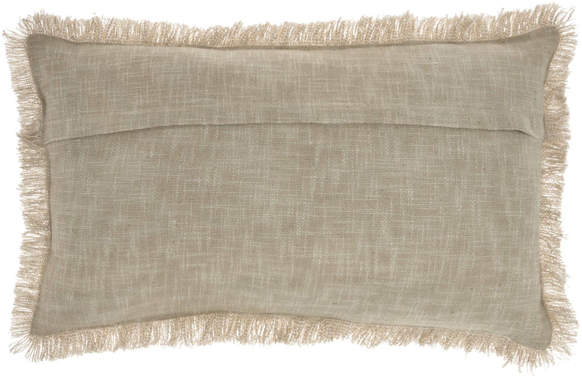 24" X 14" Taupe Linen Cotton Zippered Pillow With Fringe FurniFindUSA