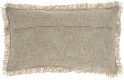 24" X 14" Taupe Linen Cotton Zippered Pillow With Fringe FurniFindUSA