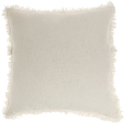 22" Ivory Cotton Throw Pillow With Fringe FurniFindUSA