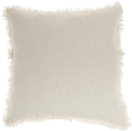 22" Ivory Cotton Throw Pillow With Fringe FurniFindUSA