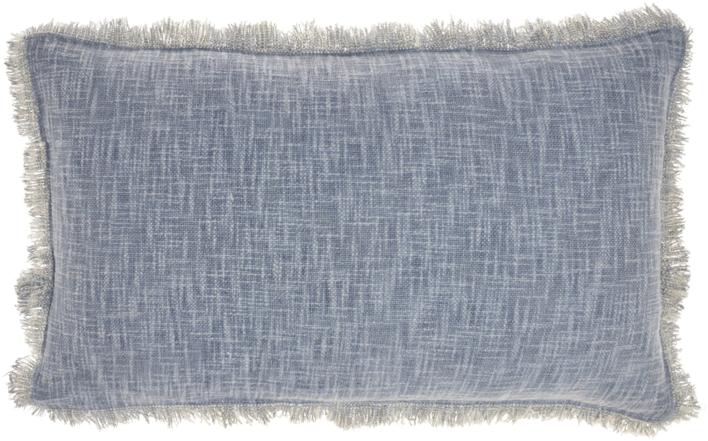 14" X 24" Blue Cotton Throw Pillow With Fringe FurniFindUSA