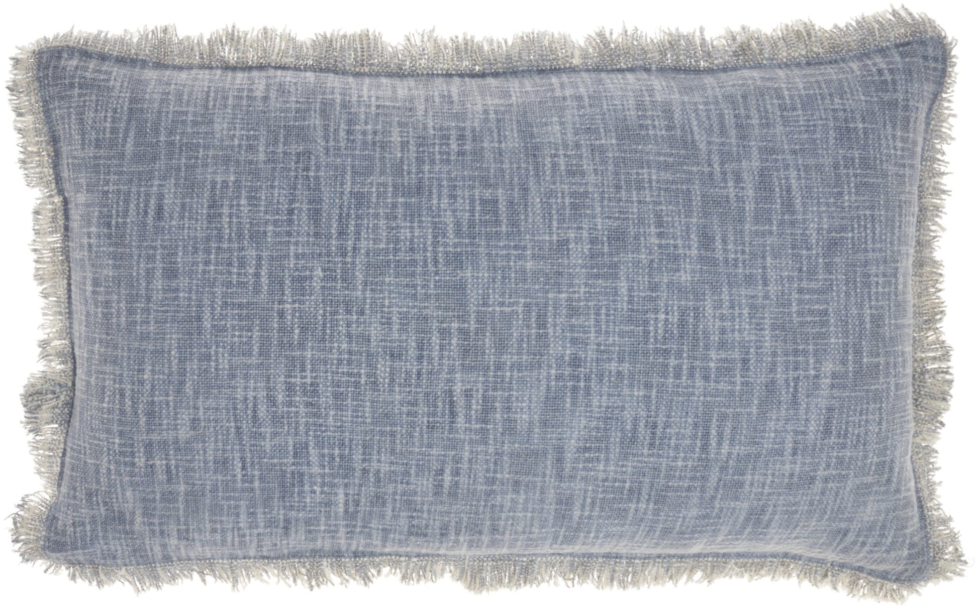 14" X 24" Blue Cotton Throw Pillow With Fringe FurniFindUSA