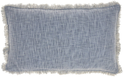 14" X 24" Blue Cotton Throw Pillow With Fringe FurniFindUSA