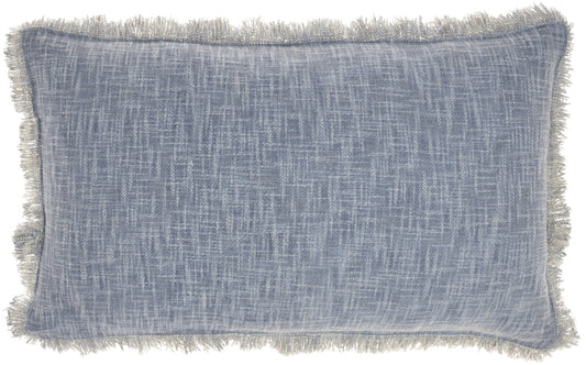 14" X 24" Blue Cotton Throw Pillow With Fringe FurniFindUSA