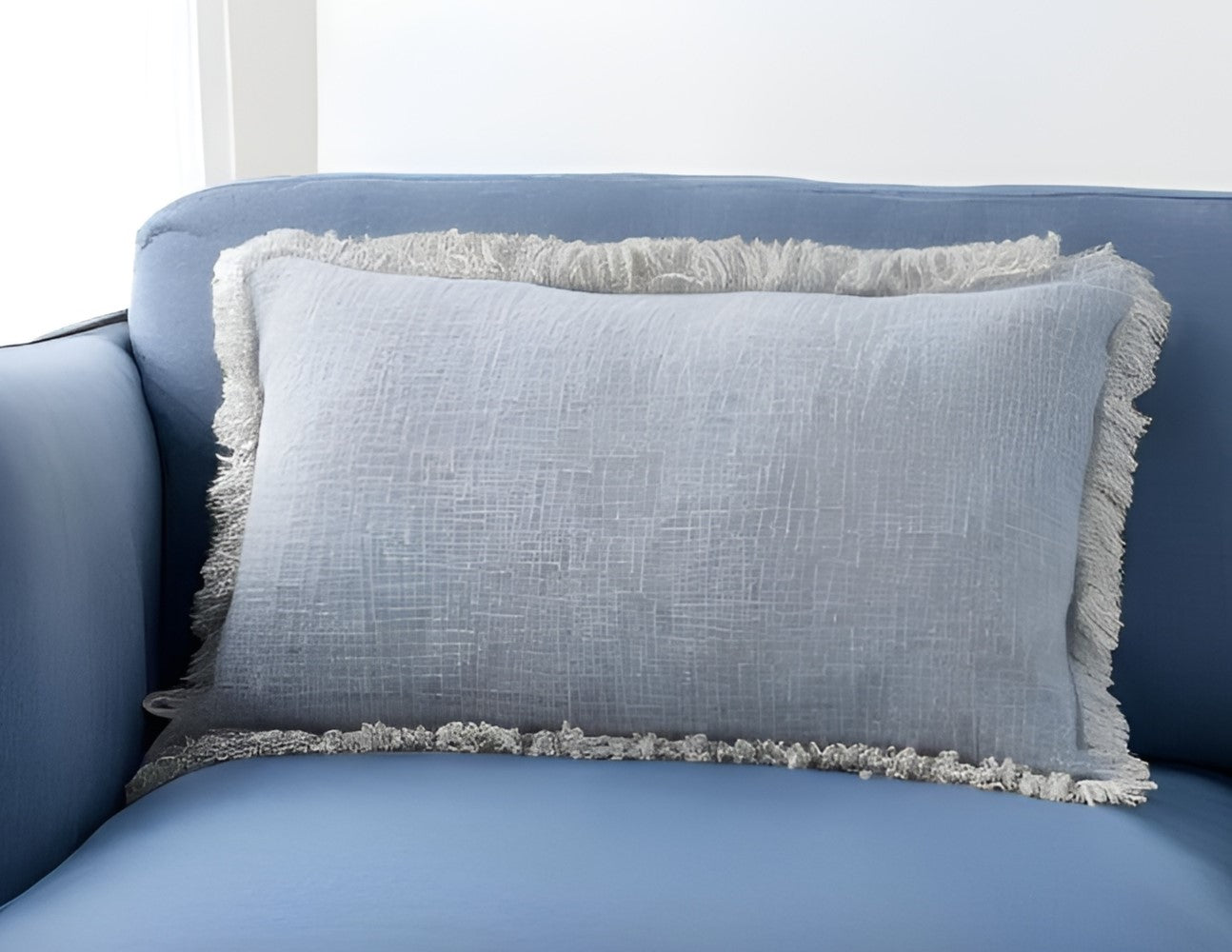 14" X 24" Blue Cotton Throw Pillow With Fringe FurniFindUSA