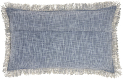 14" X 24" Blue Cotton Throw Pillow With Fringe FurniFindUSA