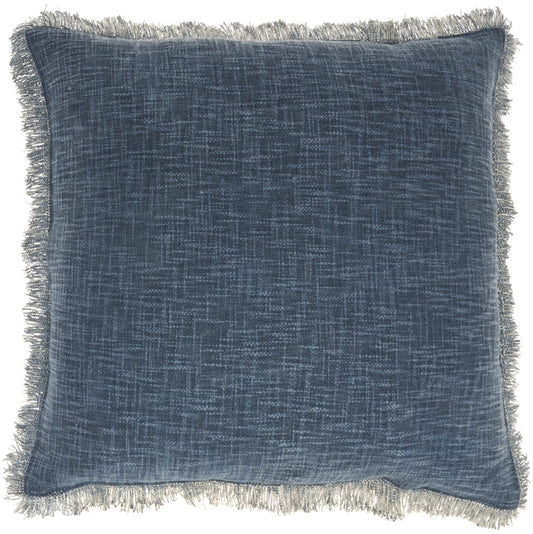 22" Navy Blue Cotton Throw Pillow With Fringe FurniFindUSA