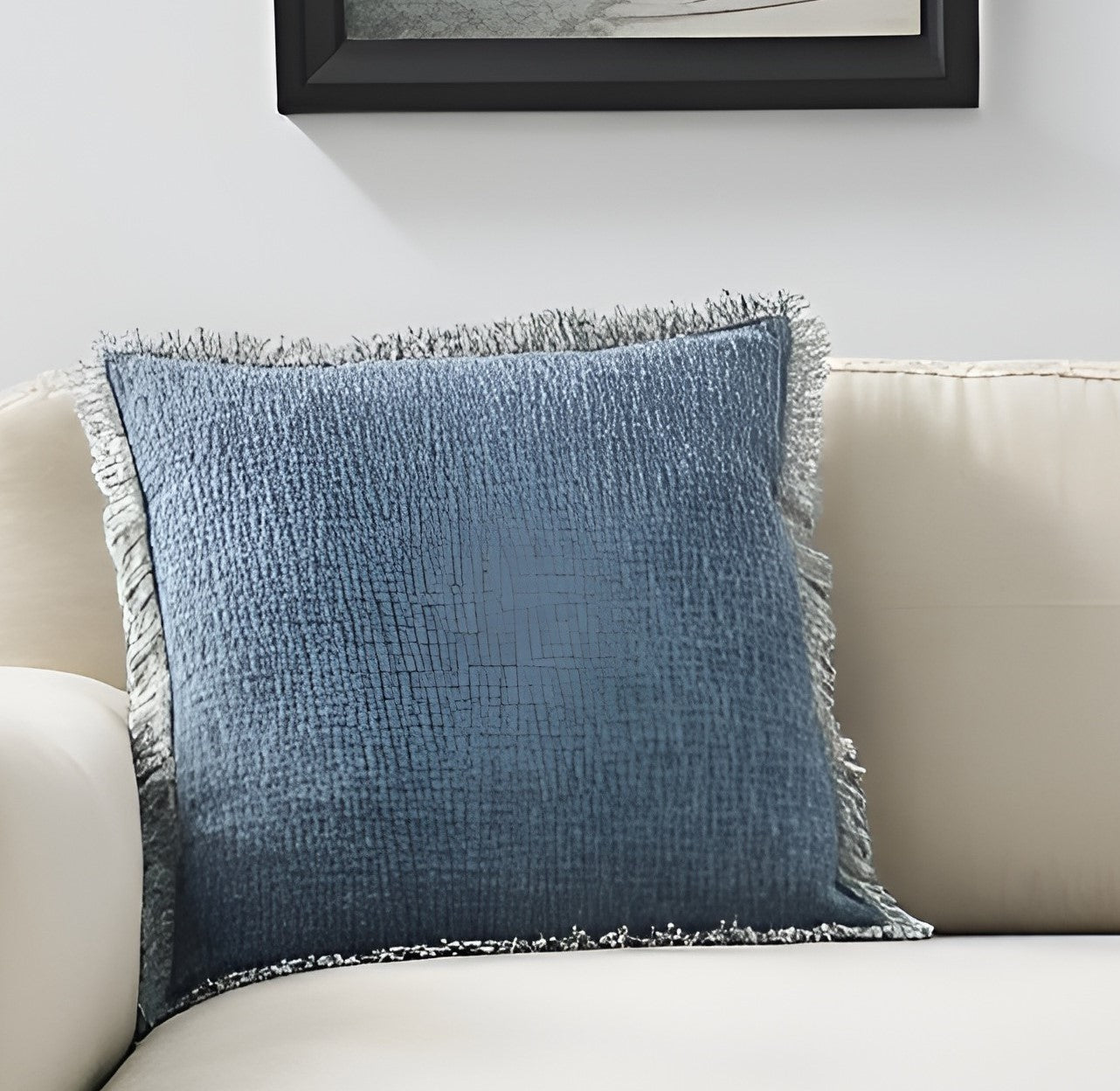22" Navy Blue Cotton Throw Pillow With Fringe FurniFindUSA