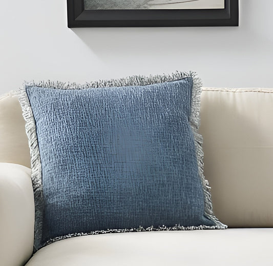 22" Navy Blue Cotton Throw Pillow With Fringe FurniFindUSA