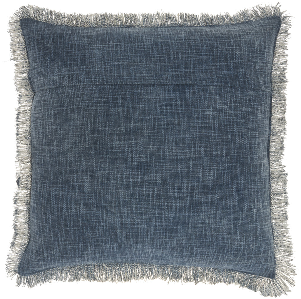 22" Navy Blue Cotton Throw Pillow With Fringe FurniFindUSA