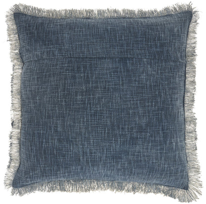 22" Navy Blue Cotton Throw Pillow With Fringe FurniFindUSA