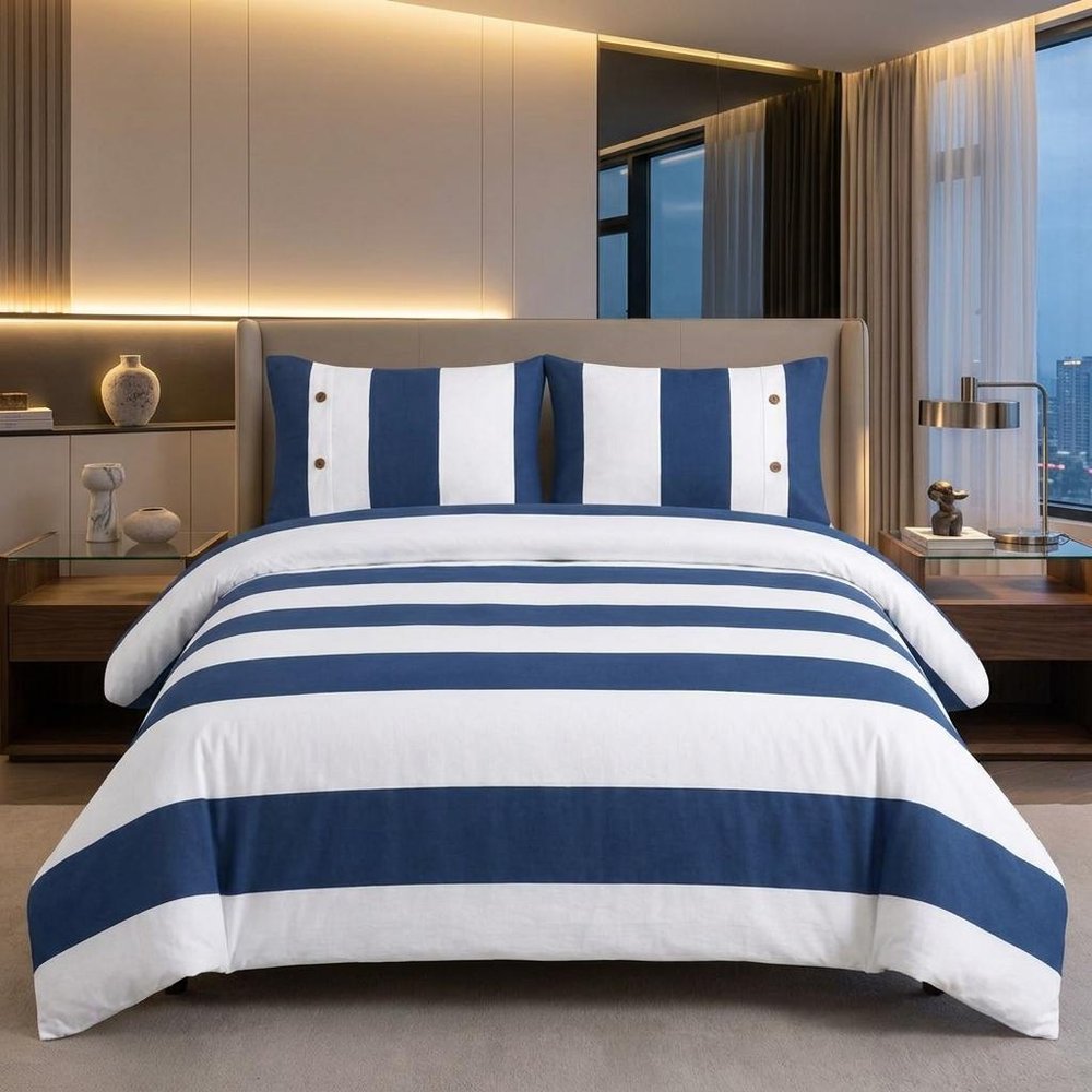 Blue And White Queen Cotton Washable Duvet Set — view 6