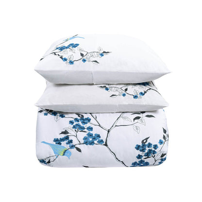 Blue and White King 100% Cotton 200 Thread Count Washable Duvet Cover Set HomeRoots