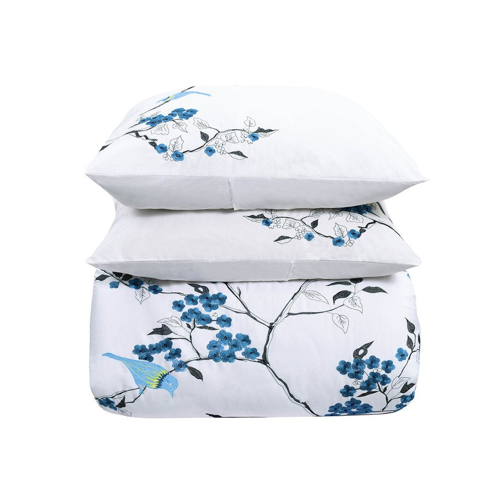 Blue and White King 100% Cotton 200 Thread Count Washable Duvet Cover Set HomeRoots