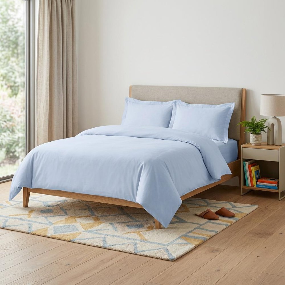 Light Blue Queen Cotton Blend Washable Duvet Cover Set HomeRoots