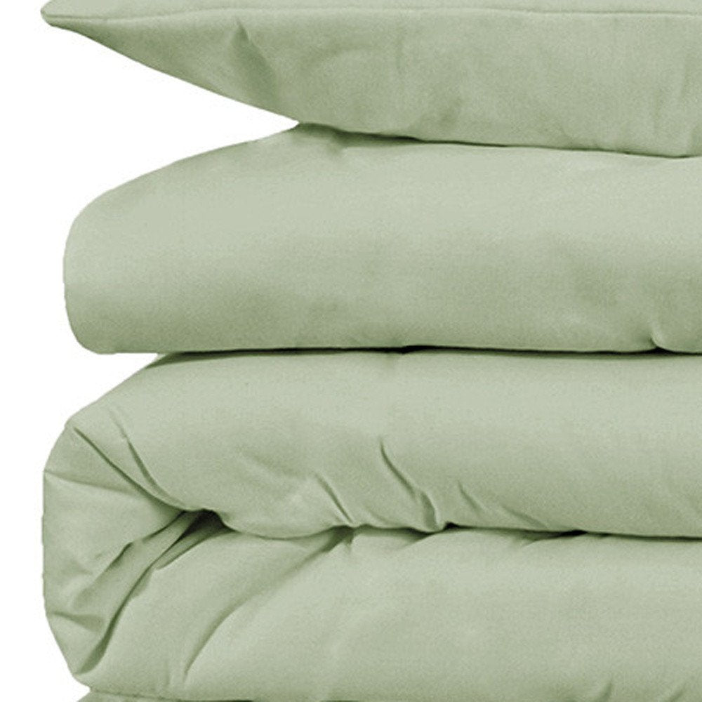 Light Green Queen Cotton Blend 1000 Thread Count Washable Duvet Cover Set HomeRoots