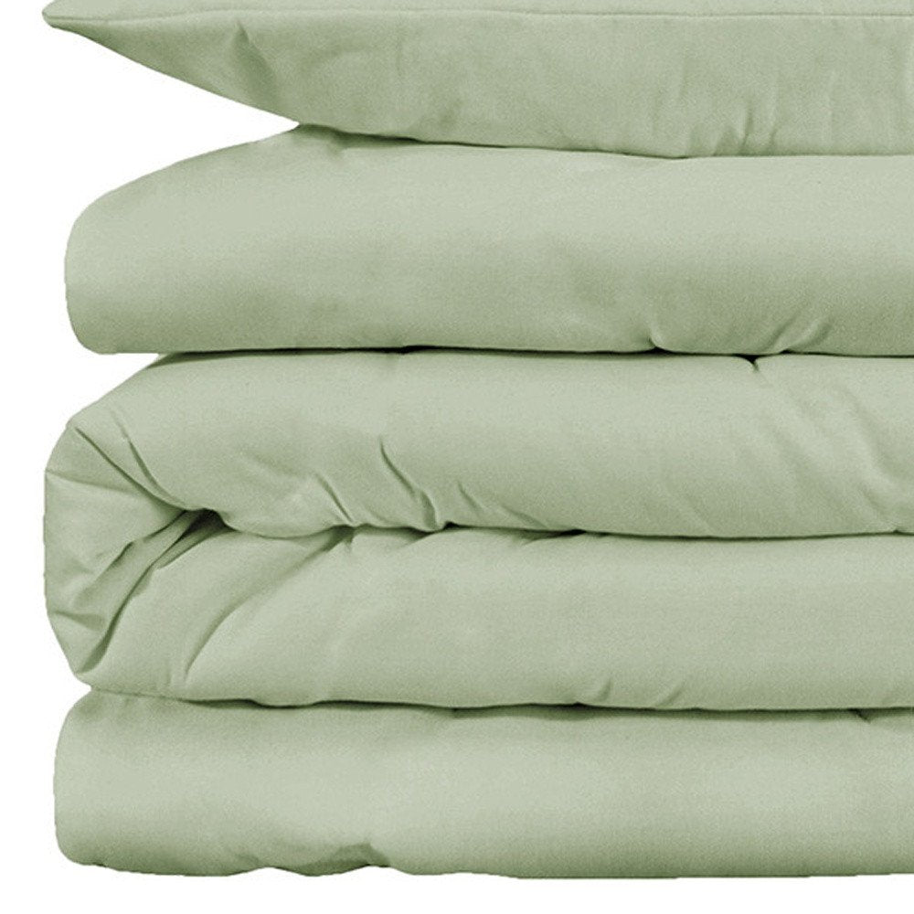 Light Green Queen Cotton Blend 1000 Thread Count Washable Duvet Cover Set HomeRoots