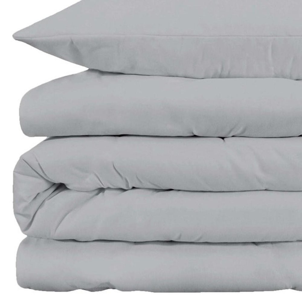 Light Gray Queen Cotton Blend Washable Duvet Cover Set — view 4