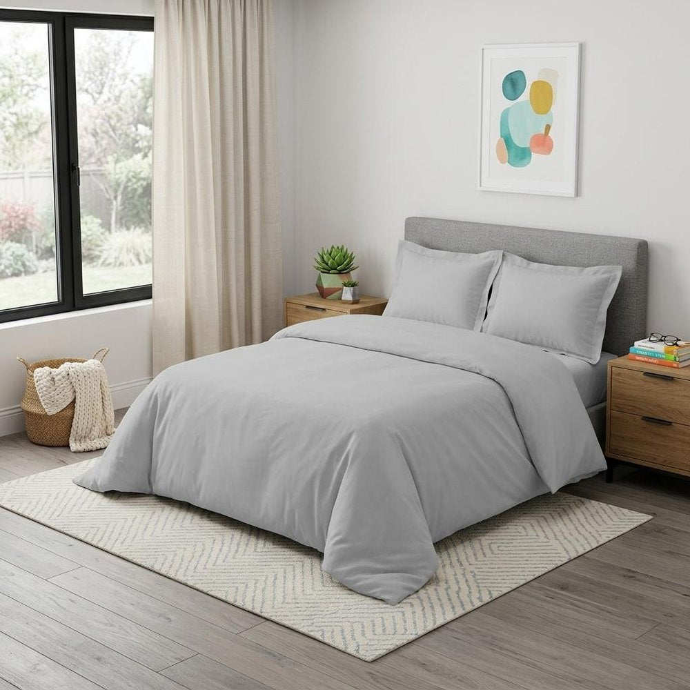 Light Gray King Cotton Blend 1000 Thread Count Washable Duvet Cover Set — view 5