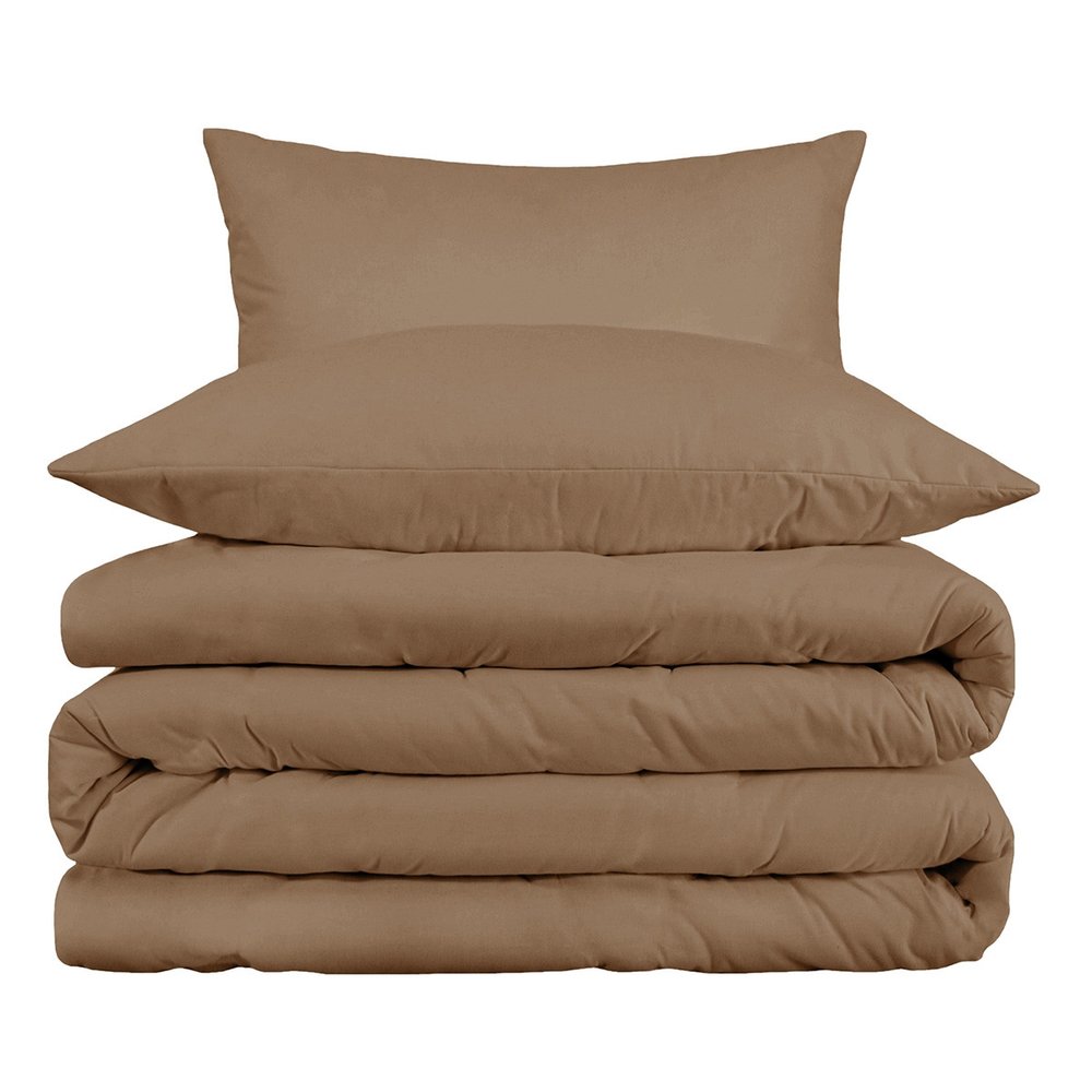Taupe Queen Cotton Washable Duvet Cover Set With Two Shams — view 1