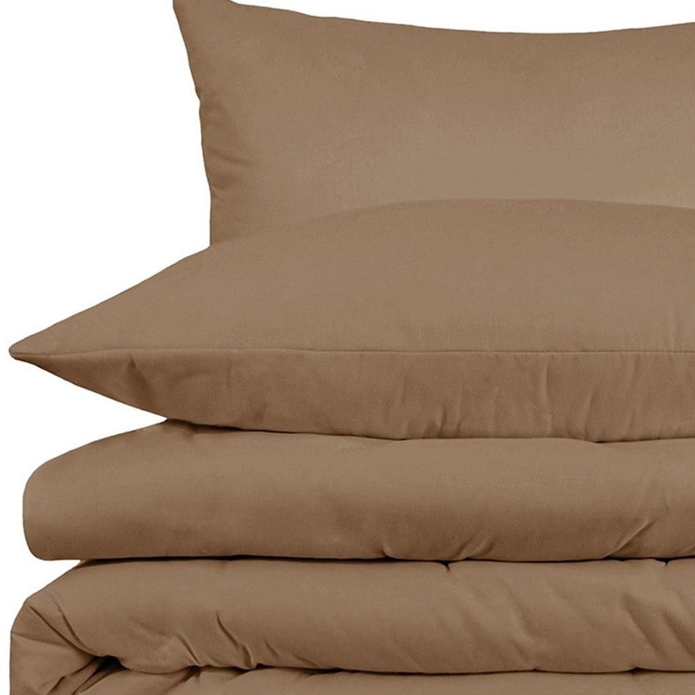 Taupe Queen Cotton Washable Duvet Cover Set With Two Shams — view 4