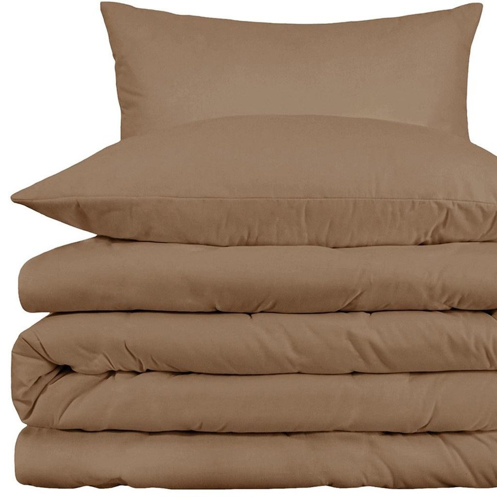 Taupe Queen Cotton Washable Duvet Cover Set With Two Shams — view 5