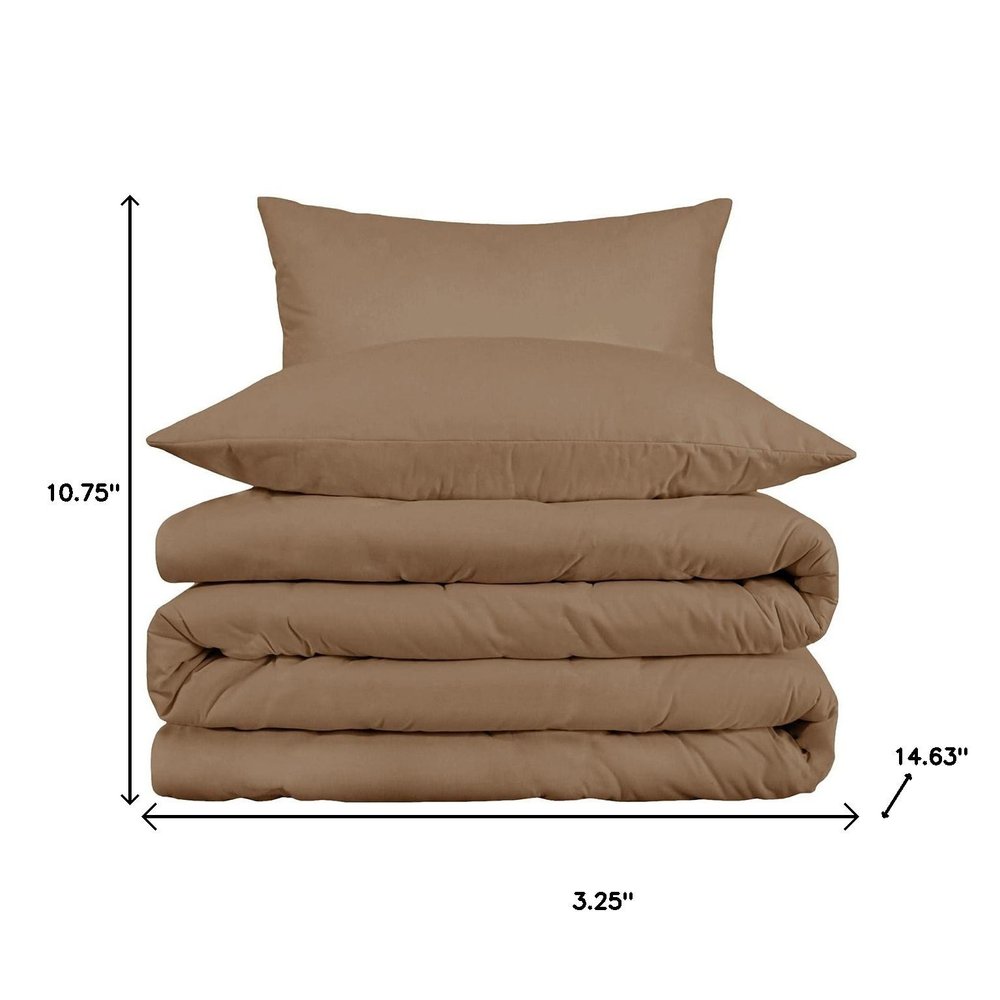 Taupe Queen Cotton Washable Duvet Cover Set With Two Shams — view 6