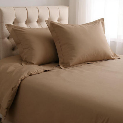 Taupe Queen Cotton Washable Duvet Cover Set With Two Shams